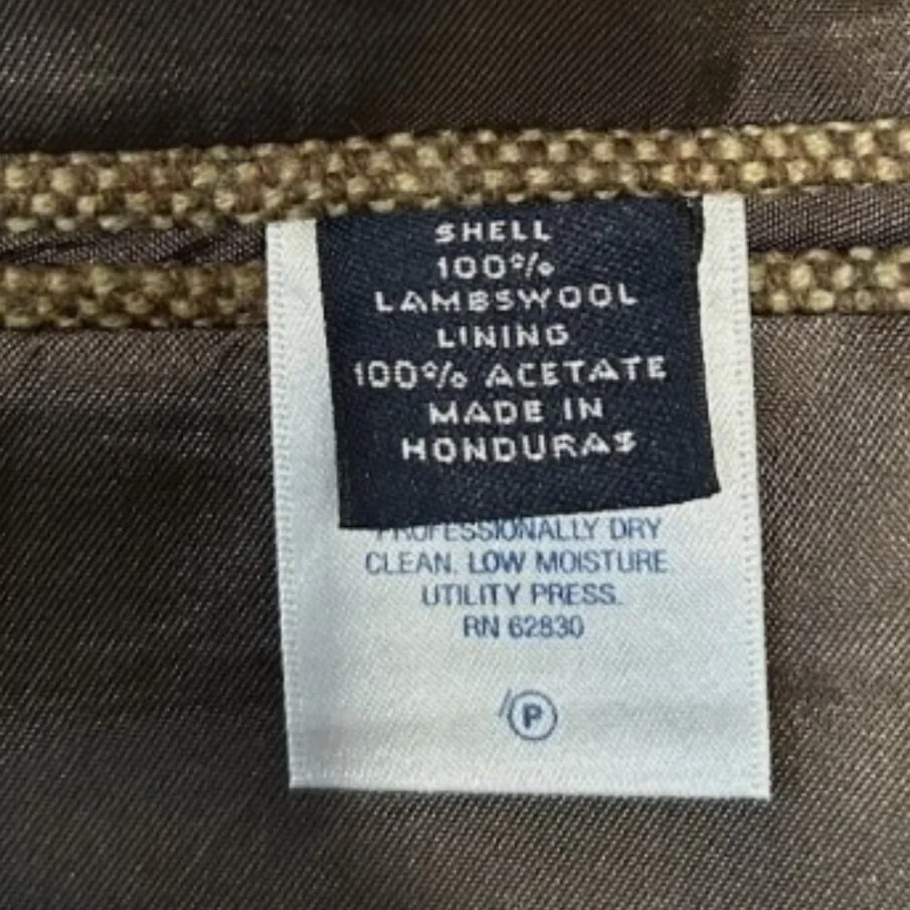 Lands End Blazer 44R Men's Herringbone Tweed Lambswool Lined Pockets Tan Beige